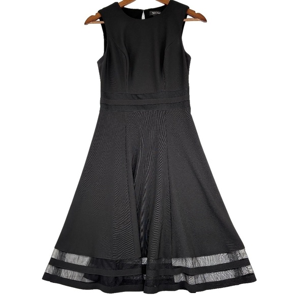 White House Black Market Dresses & Skirts - WHBM Black Sleeveless Flare Dress Midi Dress with Lace Netting Hem Line Size 00